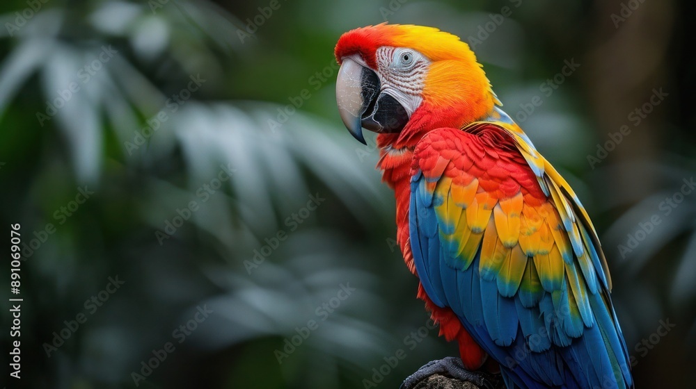 Obraz premium Colorful Parrot on a Branch in the Jungle - Exotic Bird Wildlife Closeup Photo for Nature and Animal Lovers