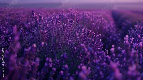 Lavender Field at Dusk: A vast field of lavender stretching towards the horizon, its purple hues deepening in the twilight. The air is filled with the calming scent of lavender, and gentle evening bre