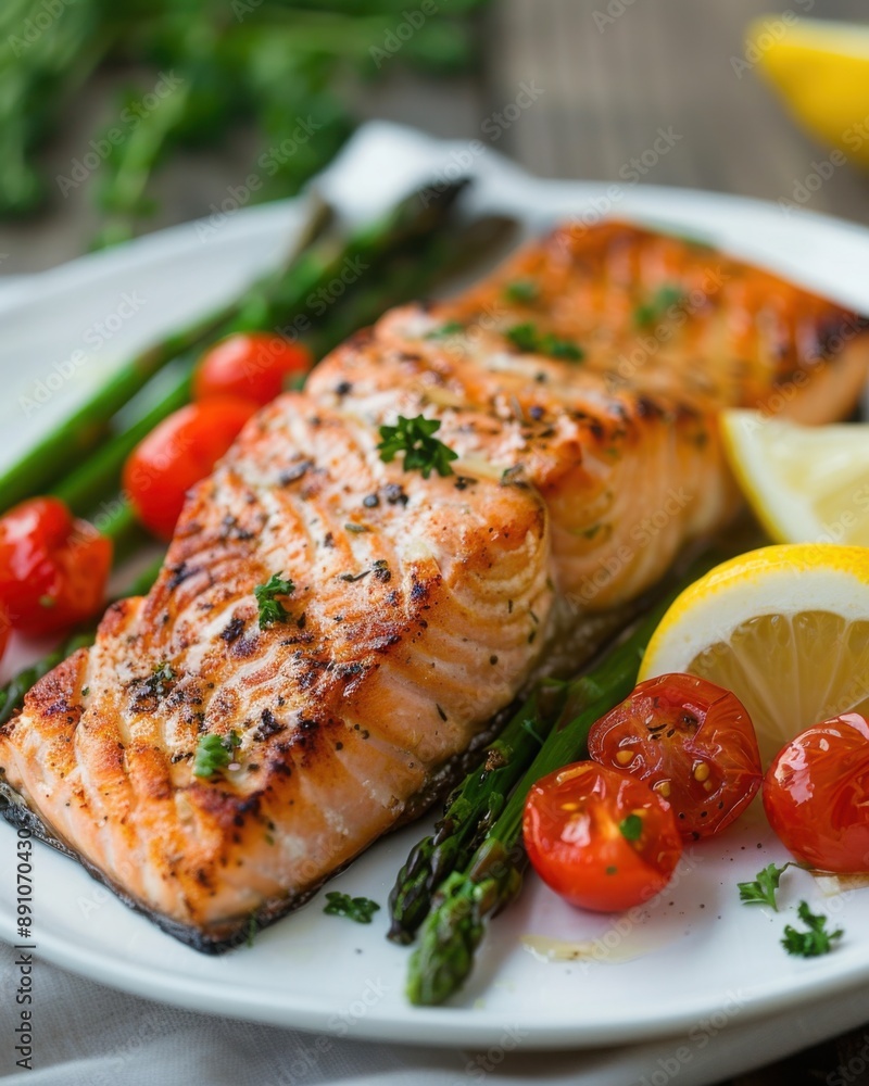 Pan-Seared Salmon with Asparagus and Tomatoes
Pan-Seared Salmon with Asparagus and Tomatoes
