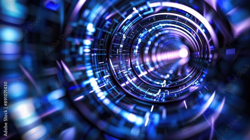 Futuristic digital tunnel with blue neon lights Futuristic digital tunnel with blue neon lights