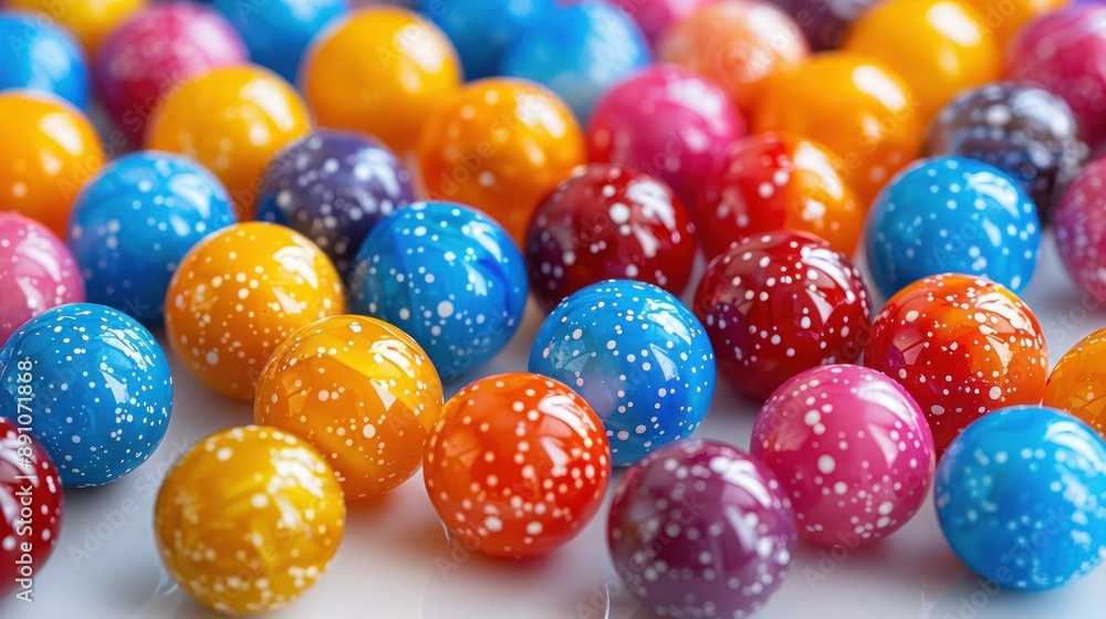 Cute and Colorful Ceramic Beads Piled High on White Background - Top View Cute and Colorful Ceramic Beads Piled High on White Background - Top View