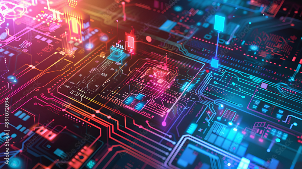 This image is very suitable for digital product backgrounds and websites, Macro photo of a computer chip, depicting abstract digital landscape,A digital abstract pattern of a circuit board with bright This image is very suitable for digital product backgrounds and websites, Macro photo of a computer chip, depicting abstract digital landscape,A digital abstract pattern of a circuit board with bright