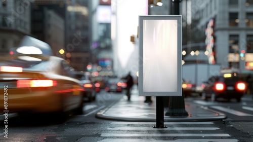 Wallpaper Mural A busy city street with a large white billboard in the middle. The billboard is surrounded by cars and people, and the scene is bustling with activity Torontodigital.ca