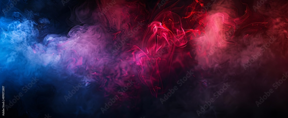 Fototapeta premium Colorful smoke on black background, red and blue flames in the air, fantasy concept art