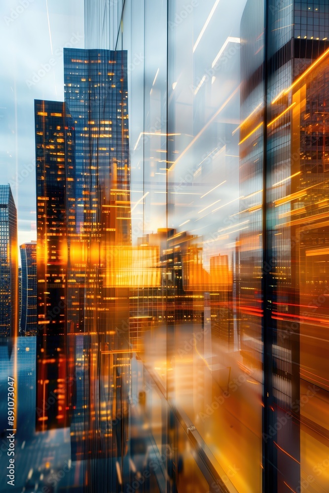 A blurry cityscape with buildings and a train in the background. The city is lit up with orange and yellow lights, creating a warm and inviting atmosphere A blurry cityscape with buildings and a train in the background. The city is lit up with orange and yellow lights, creating a warm and inviting atmosphere