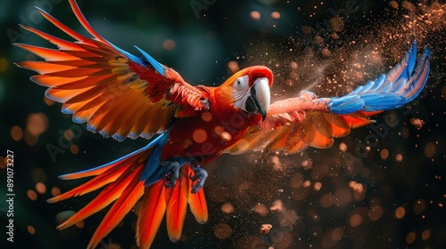 Colorful Powder Explosion with Ara Parrot in Flight photo