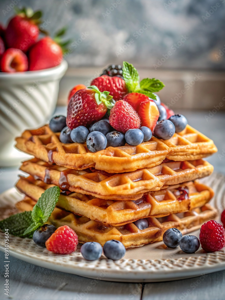 waffles with strawberries and blueberries waffles with strawberries and blueberries