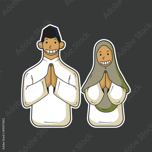 illustration of men and women wishing them a happy Eid al-Fitr 2