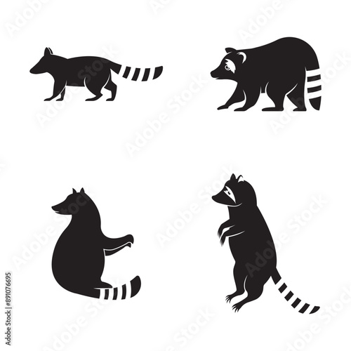 Cute Black raccoon logo vector icon illustration design