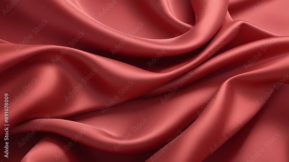 Obraz premium Luxurious red silk or satin fabric background with smooth waves, perfect for elegant Valentine's decorations