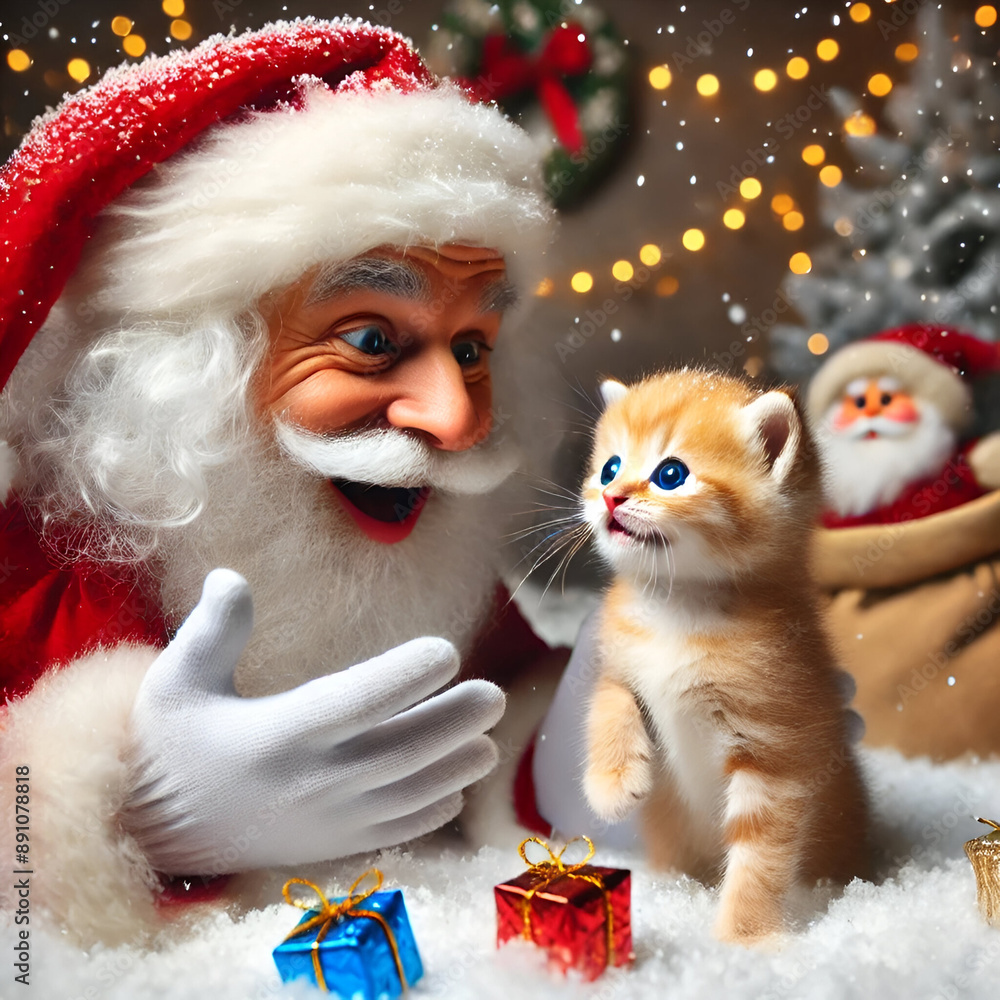 santa claus with cat santa claus with cat