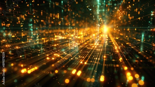 green and gold wireless network abstract background