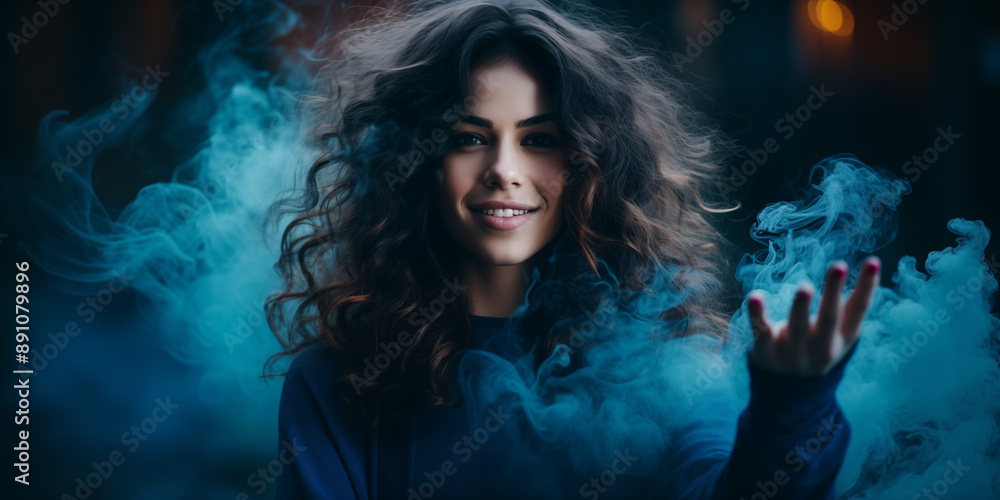 Woman Holding Blue Smoke Flare high resolution smooth and high quality stock photo. Woman Holding Blue Smoke Flare high resolution smooth and high quality stock photo.