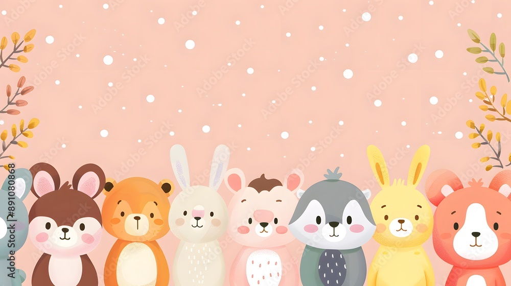Naklejka premium Cute Animals Friends Banner Illustration.