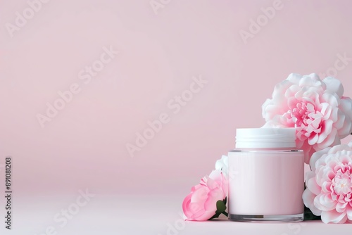 Wallpaper Mural Minimalist Beauty Cream Jar with Flower and Pastel Backdrop Torontodigital.ca
