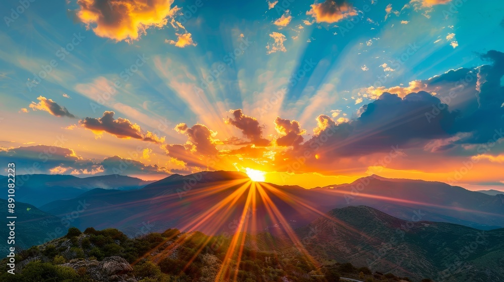 Golden Rays of Sunrise Over Mountain Peaks, mountain, sunset, nature, landscape Golden Rays of Sunrise Over Mountain Peaks, mountain, sunset, nature, landscape