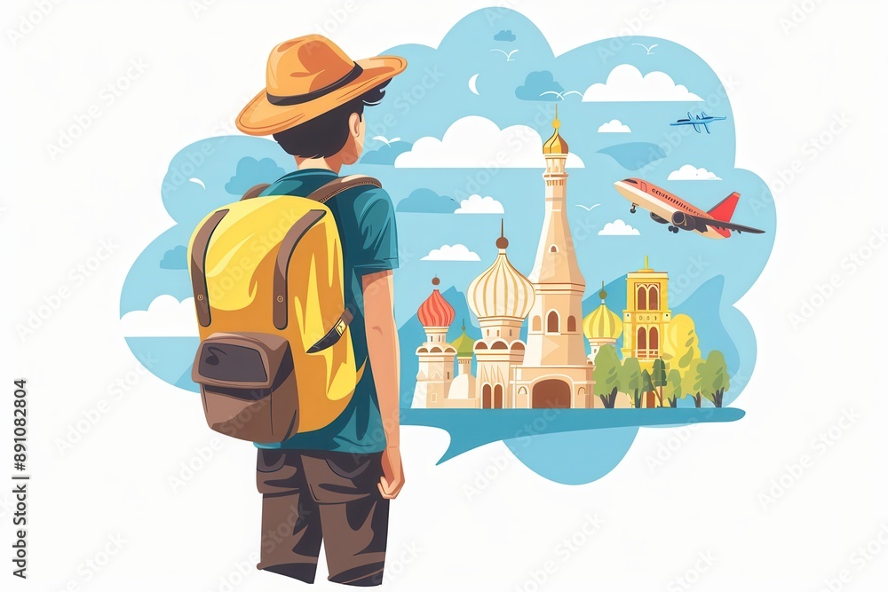 A travel dream clipart, future goals, cartoon style, thought bubble with landmarks, isolated on white background A travel dream clipart, future goals, cartoon style, thought bubble with landmarks, isolated on white background