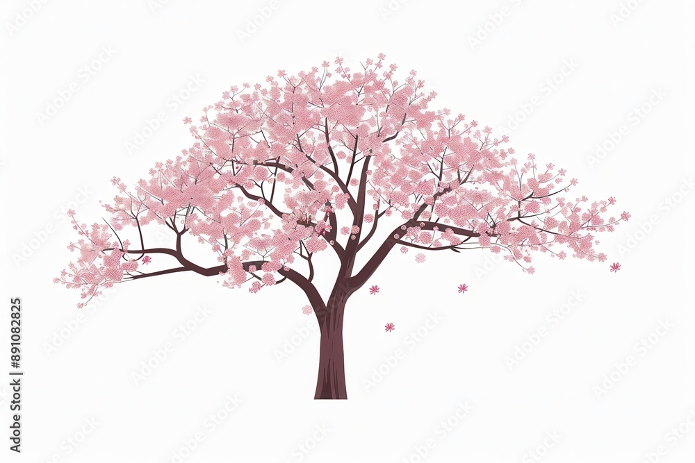 A cherry blossom tree clipart, flowering tree, flat design, pink and white, isolated on white background A cherry blossom tree clipart, flowering tree, flat design, pink and white, isolated on white background