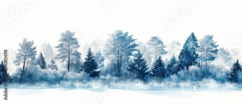 A highly detailed image of a tree line covered in snow