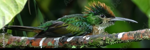 Goldenwinged TodyFlycatcher Poecilotriccus calopterus resting on a branch in the Amazon rainforest known locally as Ferreirinhodeasadourada