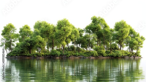 A highly detailed image of a tree line along a riverbank