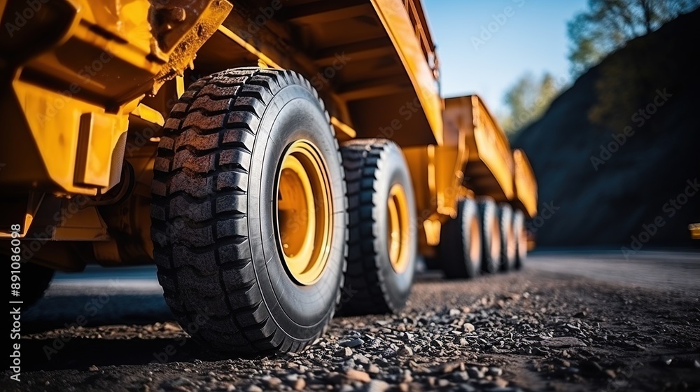 Close Up of a Large Yellow Dump Truck Tire Close Up of a Large Yellow Dump Truck Tire
