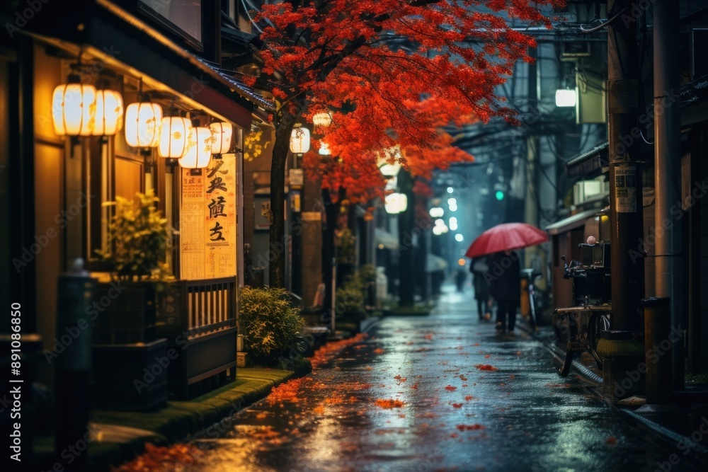Fototapeta premium Street autumn night city.