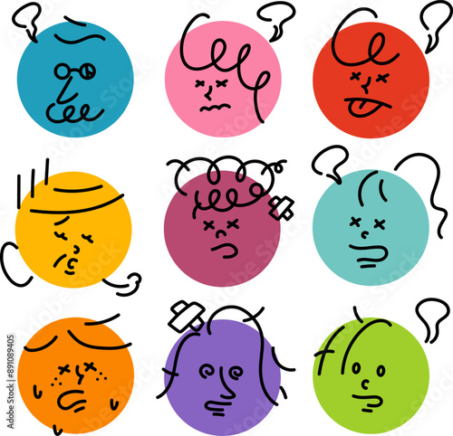 疲労困憊の人々　顔アイコンセット