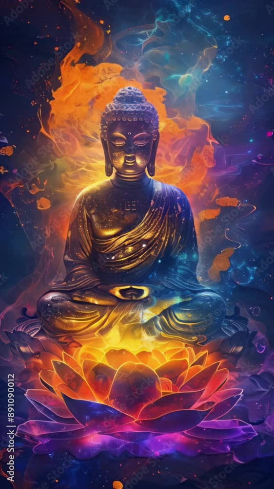 Radiant Buddha Surrounded by Cosmic Energy and Lotus Blossom Radiant Buddha Surrounded by Cosmic Energy and Lotus Blossom