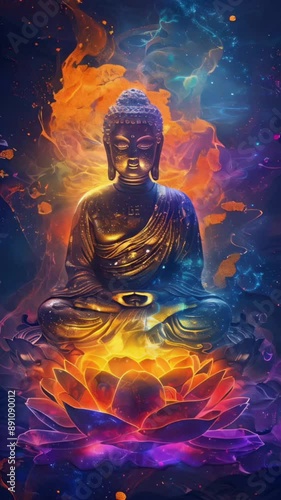 Wallpaper Mural Radiant Buddha Surrounded by Cosmic Energy and Lotus Blossom Torontodigital.ca