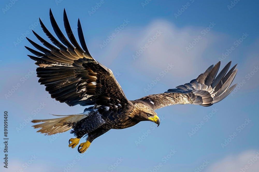 Obraz premium A_majestic_eagle_in_mid-flight_wings_spread_wide_aga