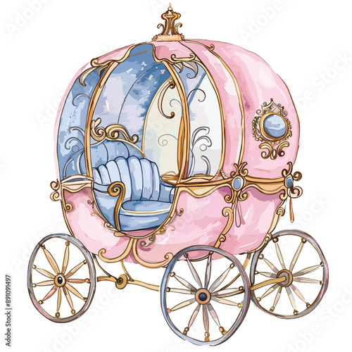 Pink pumpkin carriage with gold accents for fairy tale or princess theme