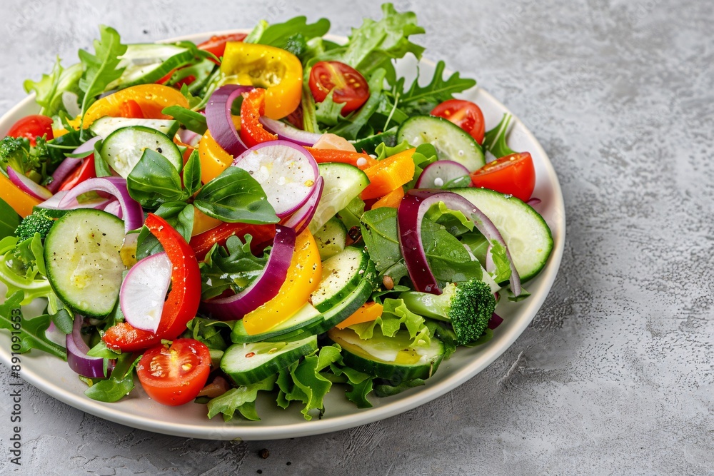 A_plate_of_fresh_salad_with_colorful_vegetables_and_a_ A_plate_of_fresh_salad_with_colorful_vegetables_and_a_