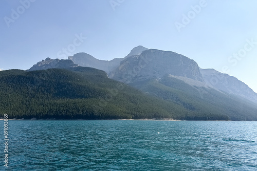 Lake Minnewanka, a glacial lake in Banff National Park, Alberta, Canada.