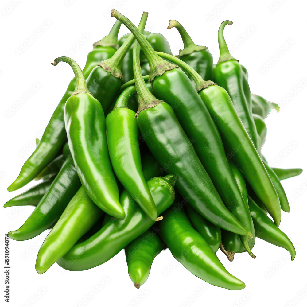 Pile of green chilies isolated on transparent background Pile of green chilies isolated on transparent background