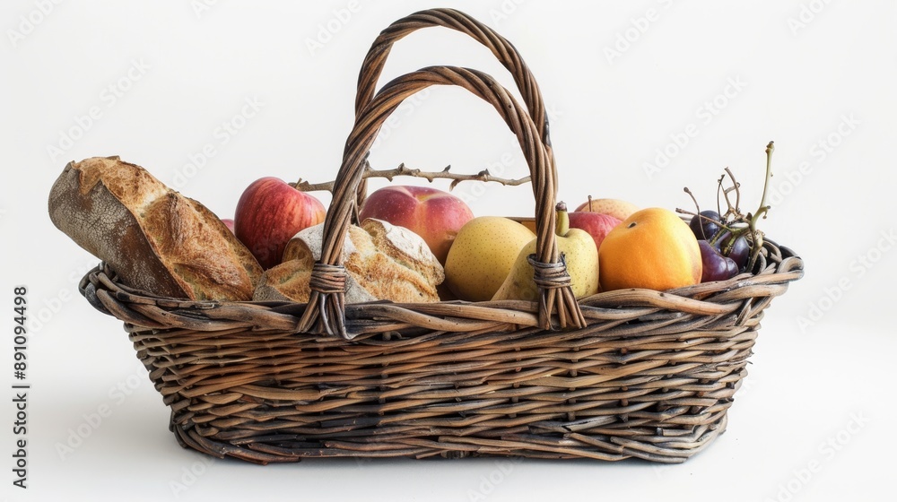 Wooden basket for fruits and bread, empty on white backdrop. Wooden basket for fruits and bread, empty on white backdrop.