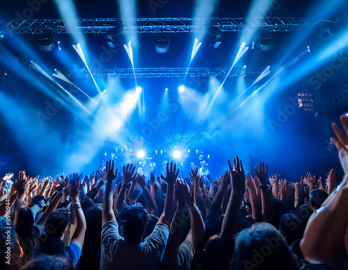 Fotografía en concierto lleno de personas con luces de color azul photo