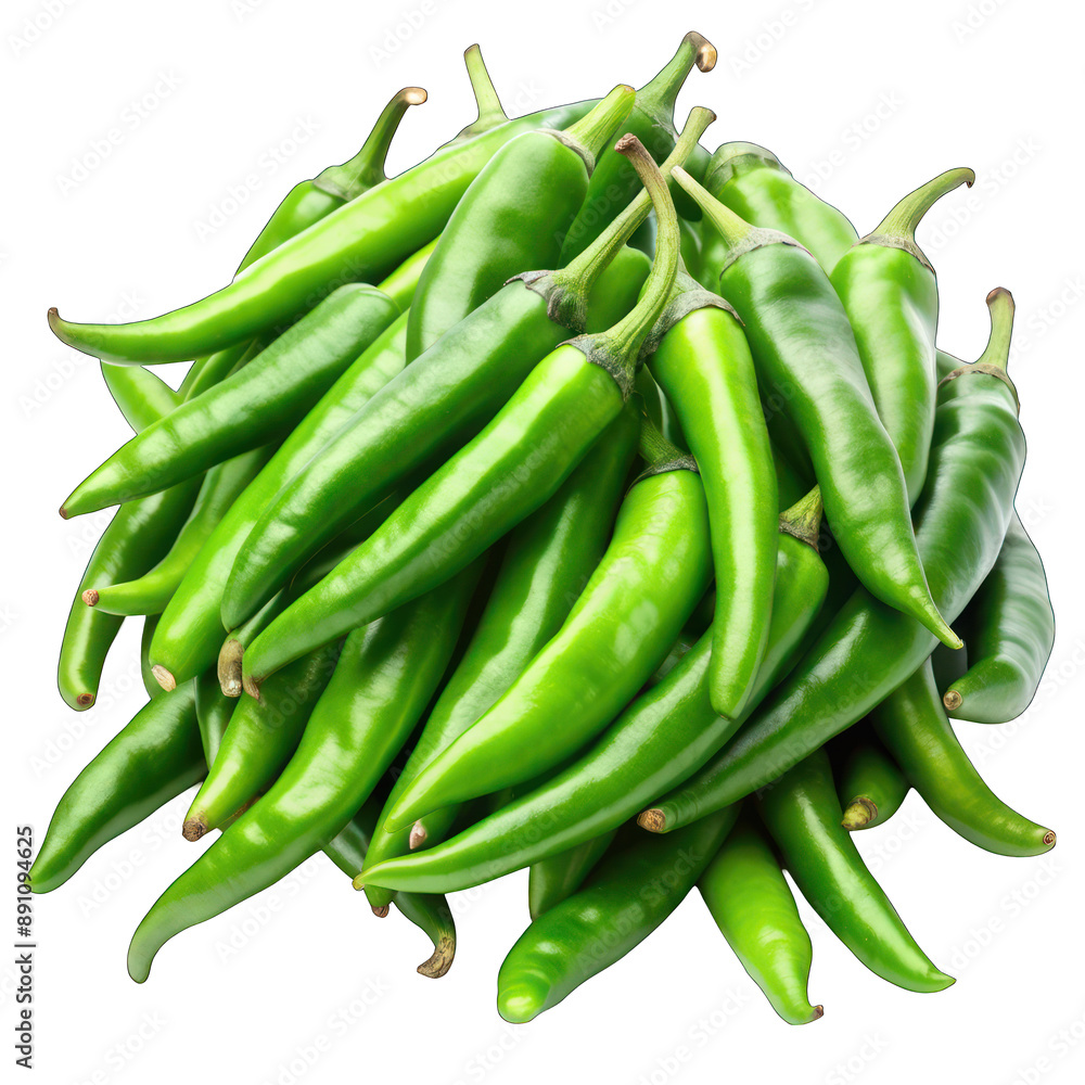 Pile of green chilies isolated on transparent background Pile of green chilies isolated on transparent background