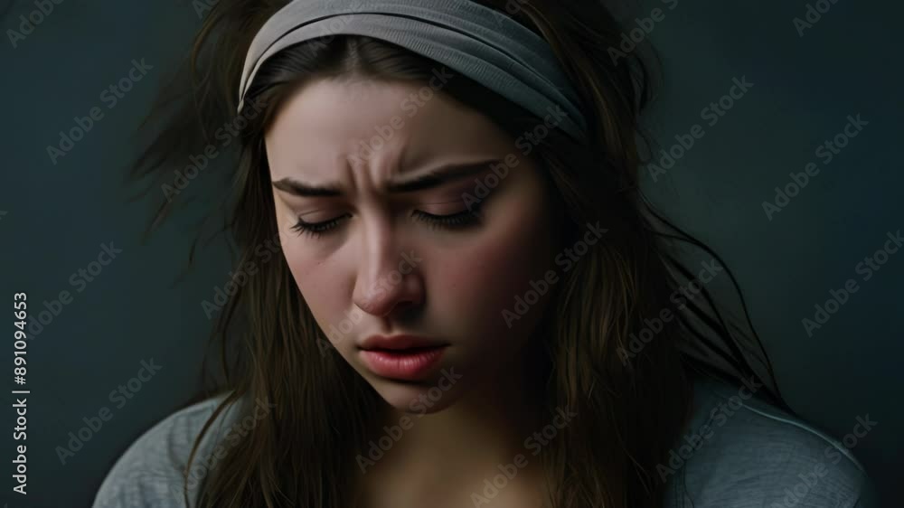 Pensive Sad Depressed Young Woman: Reflective Moment in Low Light Pensive Sad Depressed Young Woman: Reflective Moment in Low Light