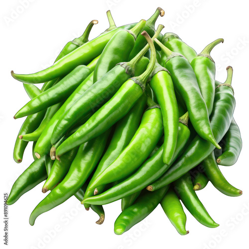 Pile of green chilies isolated on transparent background