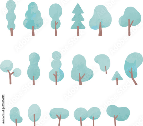 木　冬　植物　あしらい　飾り　アイコン　水彩　手描き　シルエット　かわいい　イラスト素材