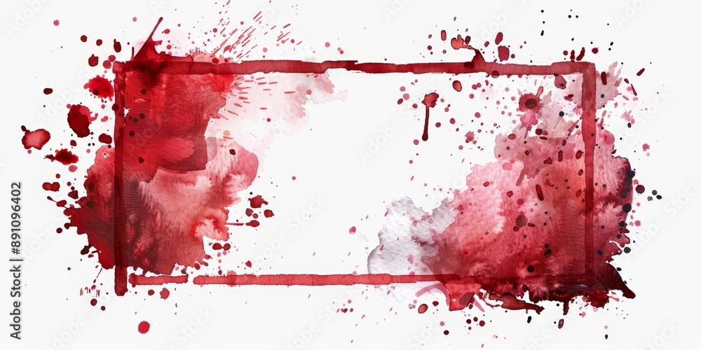 Fototapeta premium Elegant Watercolor Wine Stain Frame: Abstract Square Border with Splashes and Textures on White Background. Artistic 4K Wallpaper for Card Designs, Invitations, and Decorative Layouts. Burgundy Hues C