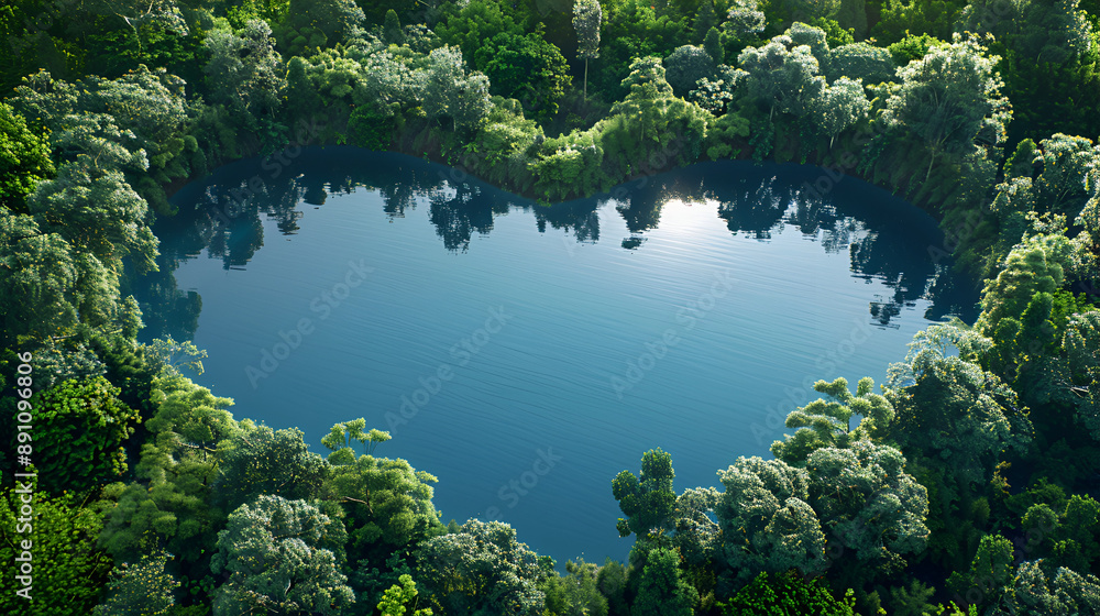 Obraz premium heart-shaped lake in the middle of untouched nature - a concept illustrating the issues of nature conservation, bio-products and the protection of forests and woodlands in general. 3d ren