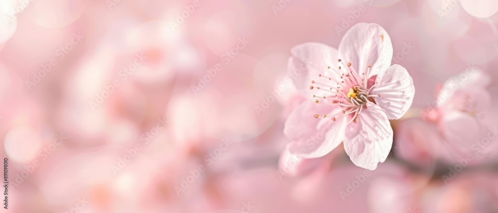 Fototapeta premium Soft pink cherry blossom flower in bloom, delicate petals, spring background