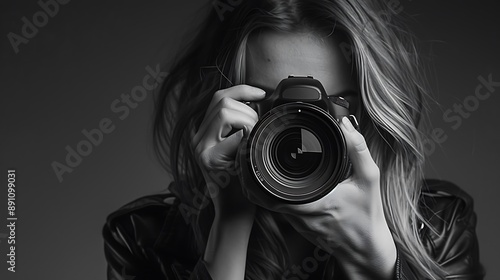 Obraz na płótnie Woman Holding Camera for Concept of taking photo Professional photographer. w salonie