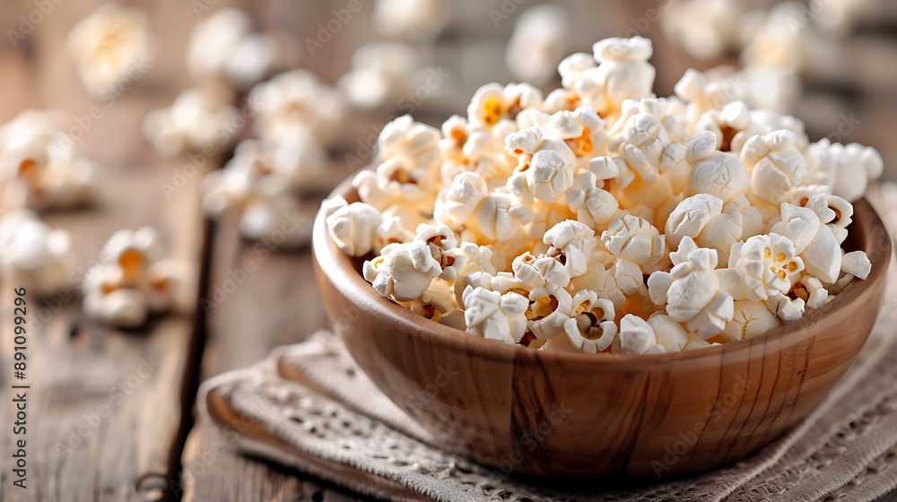 Salt popcorn on the wooden table selective focus Salt popcorn on the wooden table selective focus