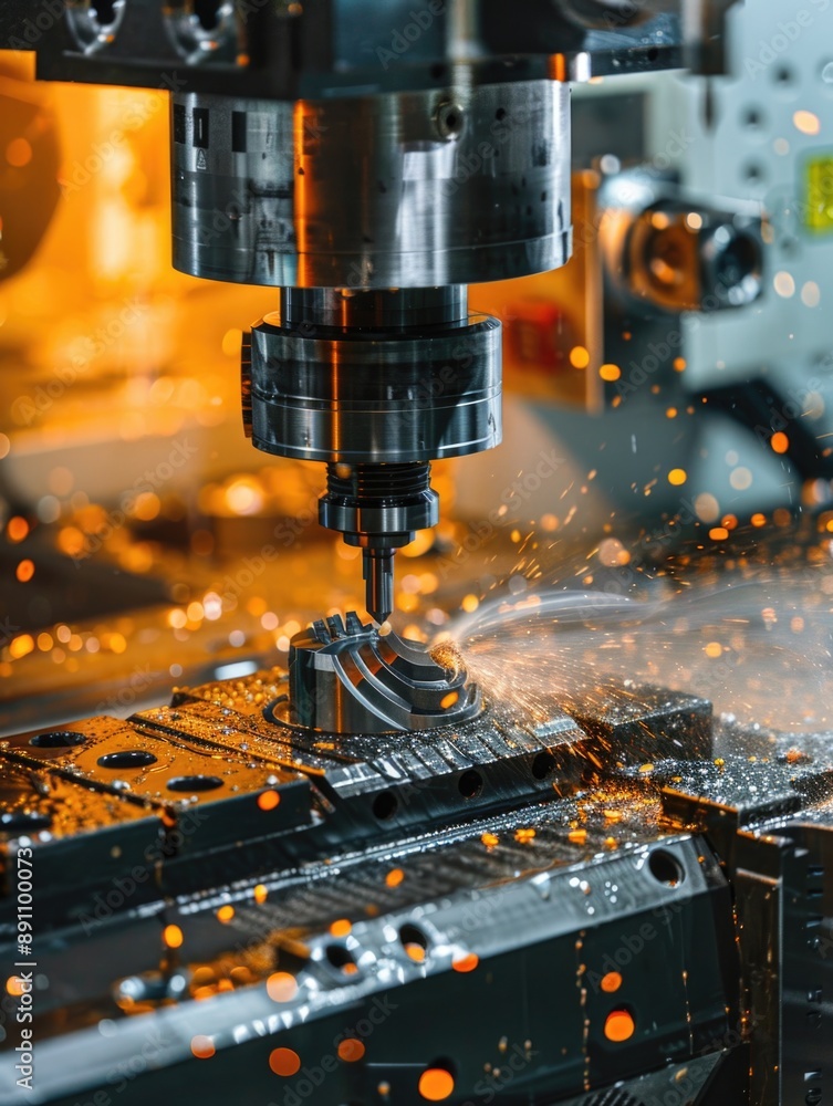 Machine cutting metal with sparks Machine cutting metal with sparks