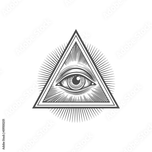 triangle eye of god engraving hand drawn illustration isolated white background