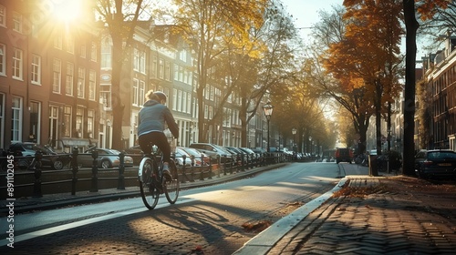 Wallpaper Mural A cyclist riding along Amsterdam's canal-lined streets Torontodigital.ca
