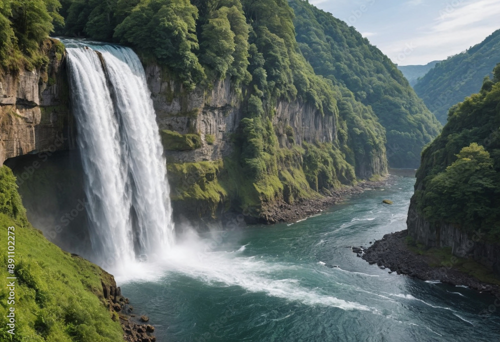 Majestic waterfall cascading down a cliff. Majestic waterfall cascading down a cliff.